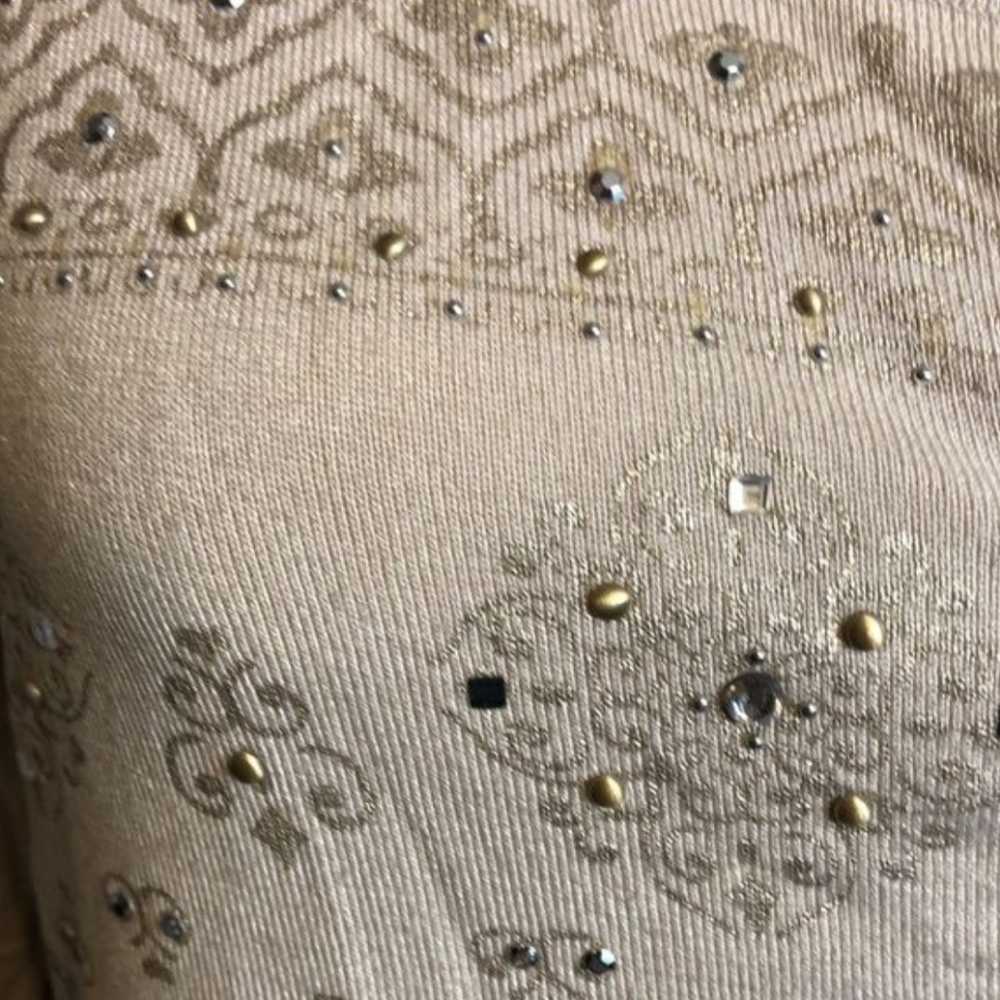 White House Black Market Gold Button Cardigan Top Beige Size MEDIUM. 3/4 Sleeve. - Picture 2 of 3